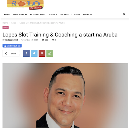 Lopes Slot Training & Coaching a start na Aruba